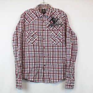 Muskogee Large Red Pearl Snaps Long Sleeve Shirt